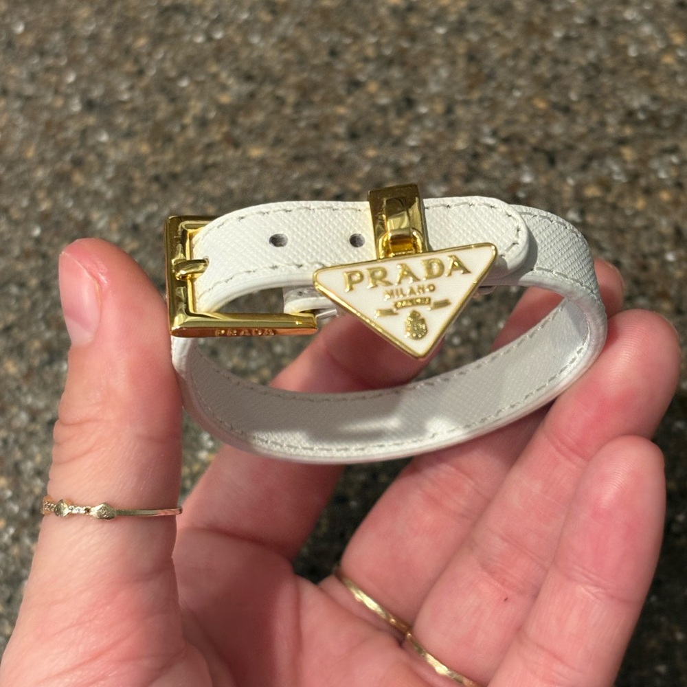 Prada White and Gold Leather Bracelet - Picture 3 of 9